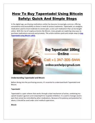 How To Buy Tapentadol Using Bitcoin Safely: Quick And Simple Steps