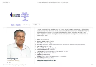 Pinarayi Vijayan Biography - Early Life, Education, Family and Political Career