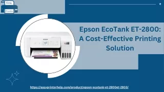 Epson EcoTank ET-2800 A Cost-Effective Printing Solution