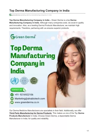 Top Derma Manufacturing Company in India | Green Derma