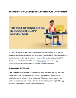 The Role of UX/UI Design in Successful App Development