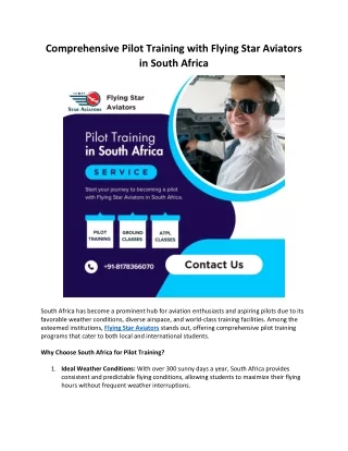 Comprehensive Pilot Training with Flying Star Aviators in South Africa