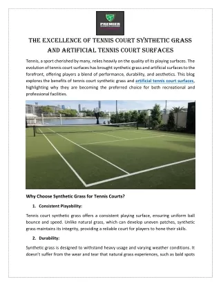 The Excellence of Tennis Court Synthetic Grass and Artificial Tennis Court Surfaces