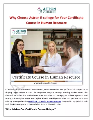 Why Choose Astron E-college for Your Certificate Course in Human Resource