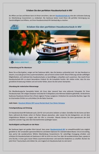 Genießen Sie Ihren Hausbooturlaub in MV