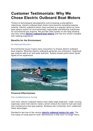 Customer Testimonials Why We Chose Electric Outboard Boat Motors