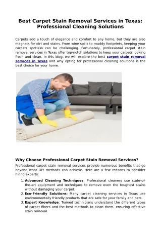 Best Carpet Stain Removal Services in Texas: Professional Cleaning Solutions