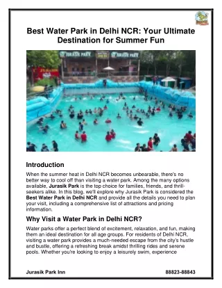 Best Water Park in Delhi NCR Your Ultimate Destination for Summer Fun