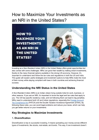 How to Maximize Your Investments as an NRI in the United States_