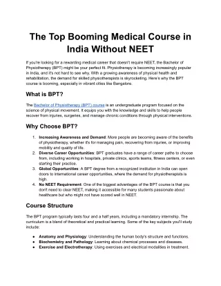 The Top Booming Medical Course in India Without NEET