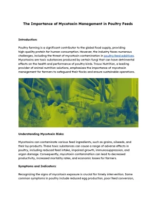 The Importance of Mycotoxin Management in Poultry Feeds