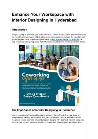 Enhance Your Workspace with Interior Designing in Hyderabad