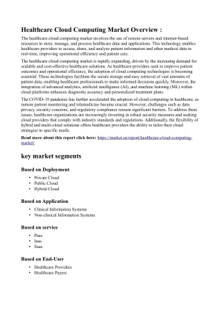 "Healthcare Cloud Computing Market: Integration of IoT for Improved Outcomes"