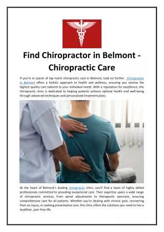 Find Chiropractor in Belmont - Chiropractic Care