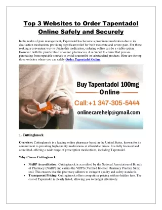 Top 3 Websites to Order Tapentadol Online Safely and Securely