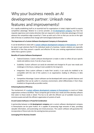 Why your business need an AI development partner: Unleash new features & improve