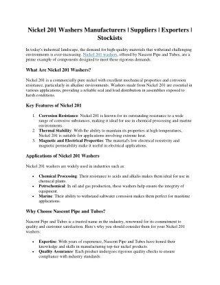 Nickel 201 Washers Stockists