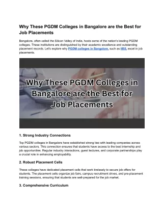 Why These PGDM Colleges in Bangalore are the Best for Job Placements
