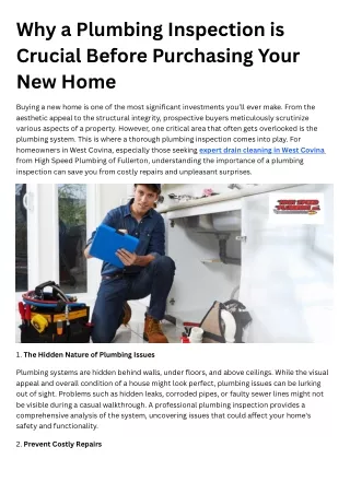 Why a Plumbing Inspection is Crucial Before Purchasing Your New Home