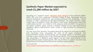 Synthetic Paper Market expected to reach $1,286