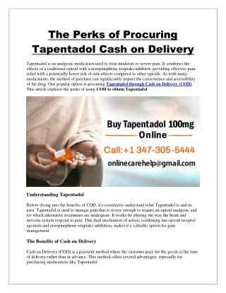 The Perks of Procuring Tapentadol Cash on Delivery