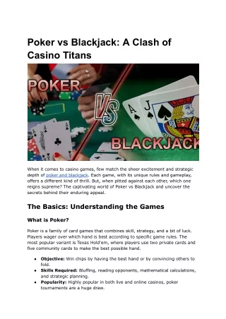 Poker vs Blackjack_ A Clash of Casino Titans