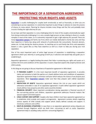 THE IMPORTANCE OF A SEPARATION AGREEMEN- PROTECTING YOUR RIGHTS AND ASSETS