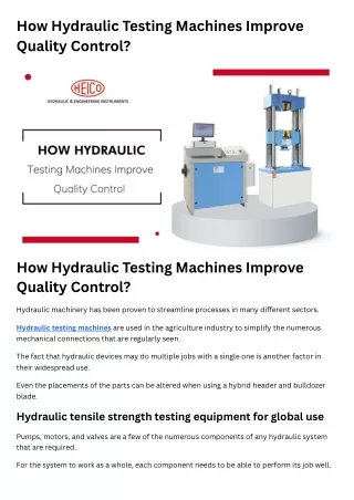 How Hydraulic Testing Machines Improve Quality Control