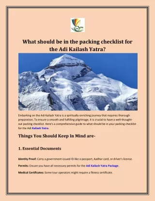 What should be in the packing checklist for the Adi Kailash Yatra