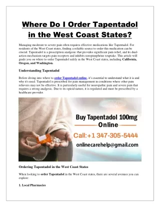 Where Do I Order Tapentadol in the West Coast States