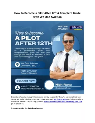 How to Become a Pilot After 12th A Complete Guide with We One Aviation