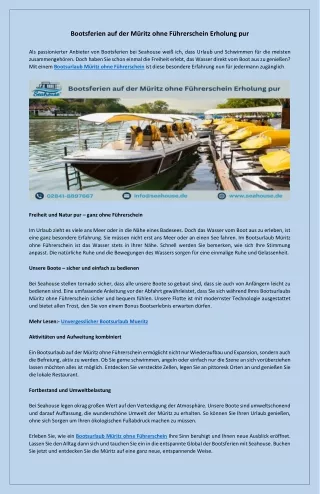 Entdecken Sie Müritz bei einem Bootsurlaub ohne Führerschein