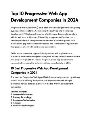 Top 10 Progressive Web App Development Companies in 2024