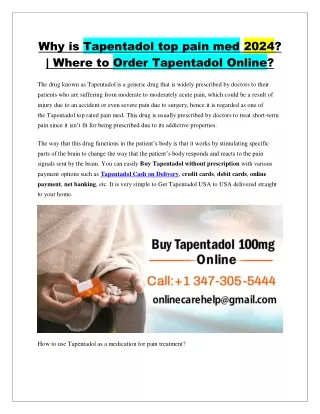 Why is Tapentadol top pain med 2024 and Where to Order Tapentadol Online