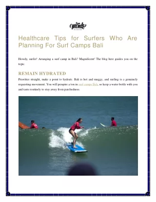 Healthcare Tips for Surfers Who Are Planning For Surf Camps Bali