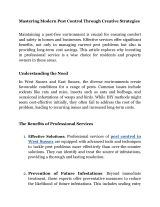 Mastering Modern Pest Control Through Creative Strategies