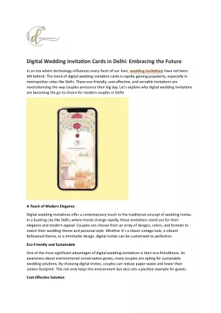 Digital Wedding Invitation Cards in Delhi: Embracing the Future