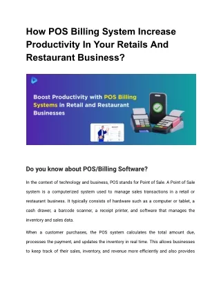 How POS Billing System Increase Productivity In Your Retails And Restaurant Business