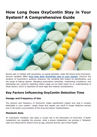 How Long Does OxyContin Stay in Your System_ A Comprehensive Guide