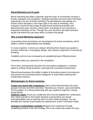 Brand Marketing and its goals