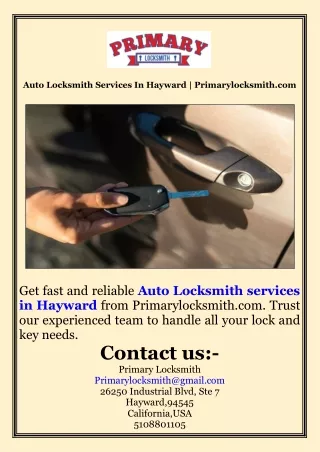 Auto Locksmith Services In Hayward  Primarylocksmith.com