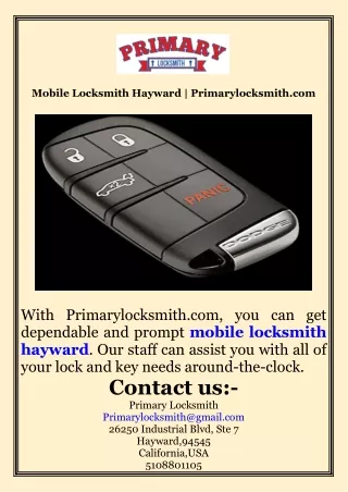 Mobile Locksmith Hayward  Primarylocksmith.com