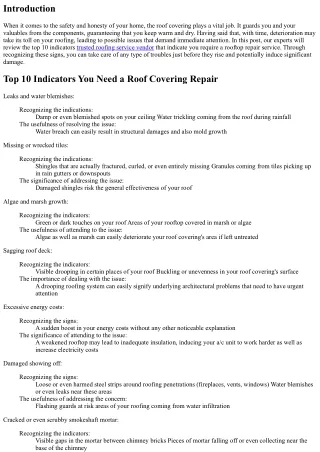 Best 10 Indications You Need a Roof Covering Repair