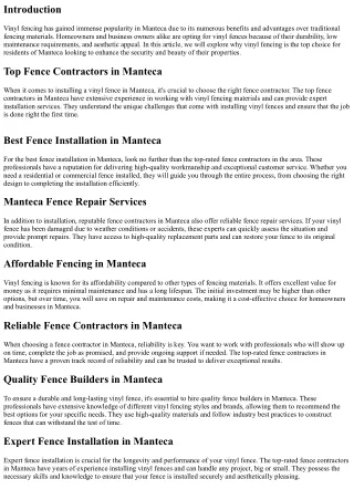 “Why Opt for Vinyl Fencing in Manteca?”