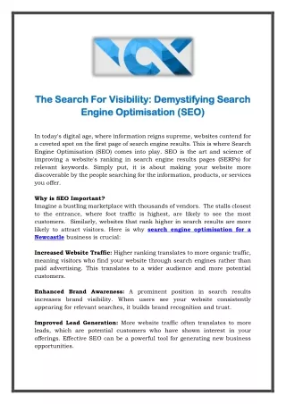 The Search For Visibility- Demystifying Search Engine Optimisation (SEO)