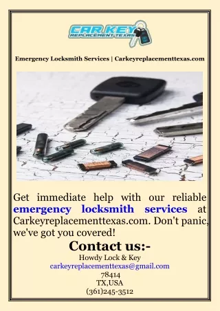 Emergency Locksmith Services  Carkeyreplacementtexas.com