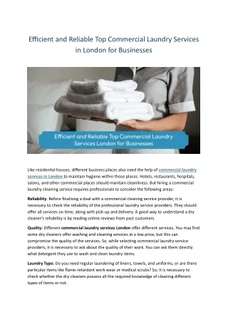 Efficient and Reliable Top Commercial Laundry Services in London for Businesses