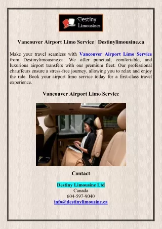 Vancouver Airport Limo Service | Destinylimousine.ca