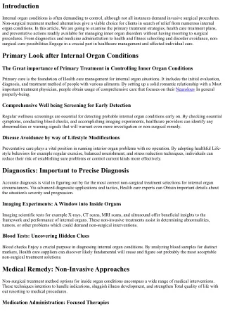 Non-Surgical Therapy Options for Inside Organ Circumstances