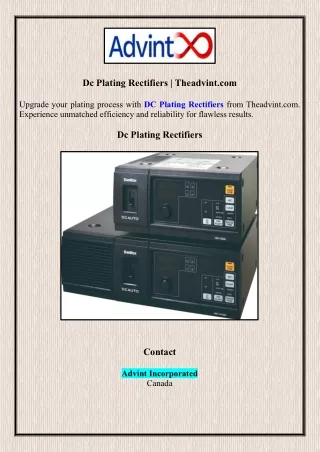 Dc Plating Rectifiers | Theadvint.com